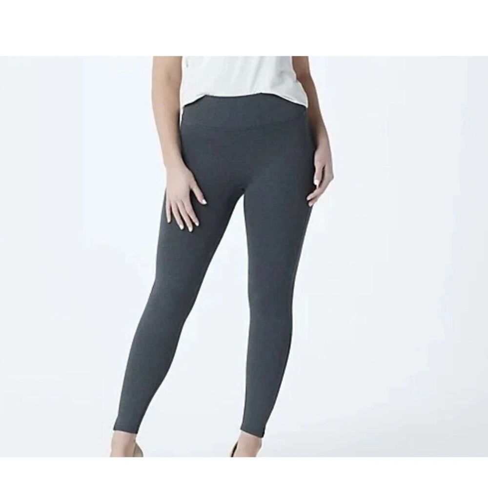 Spanx Ankle Length Leggings Ponte Slits Split Hem Gray Stretch Womens Size L